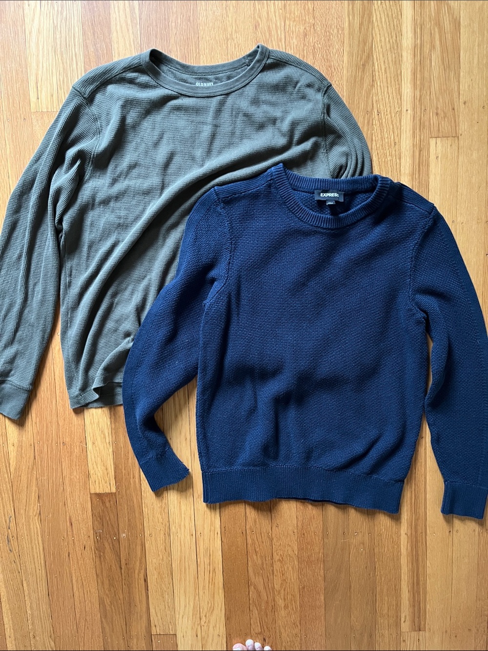 Express Navy Crewneck Sweater with Olive Layer